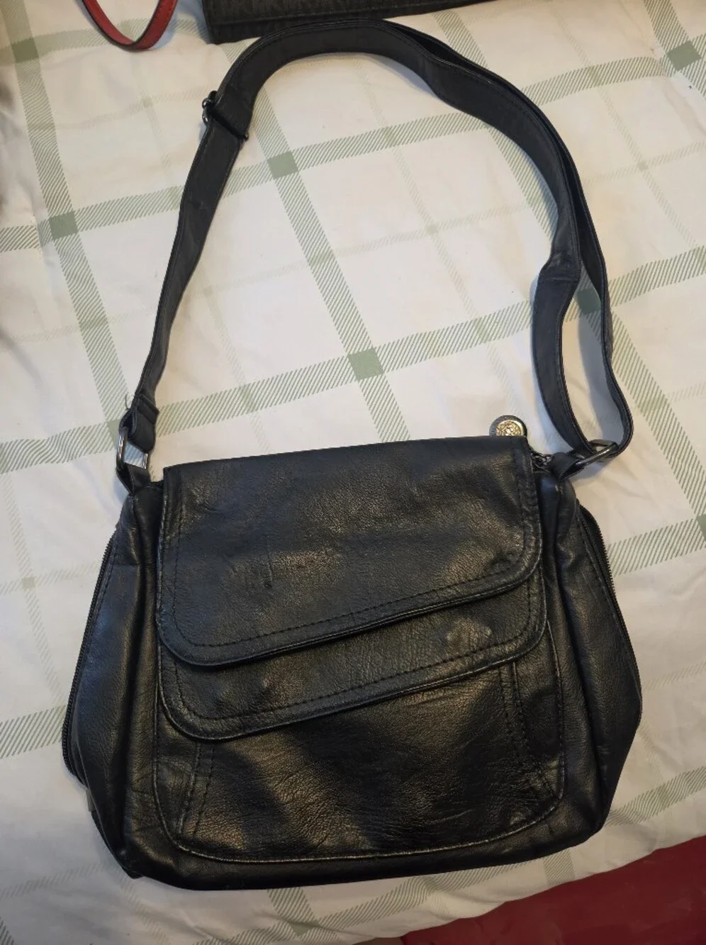 Black Leather Crossbody Bag for Women